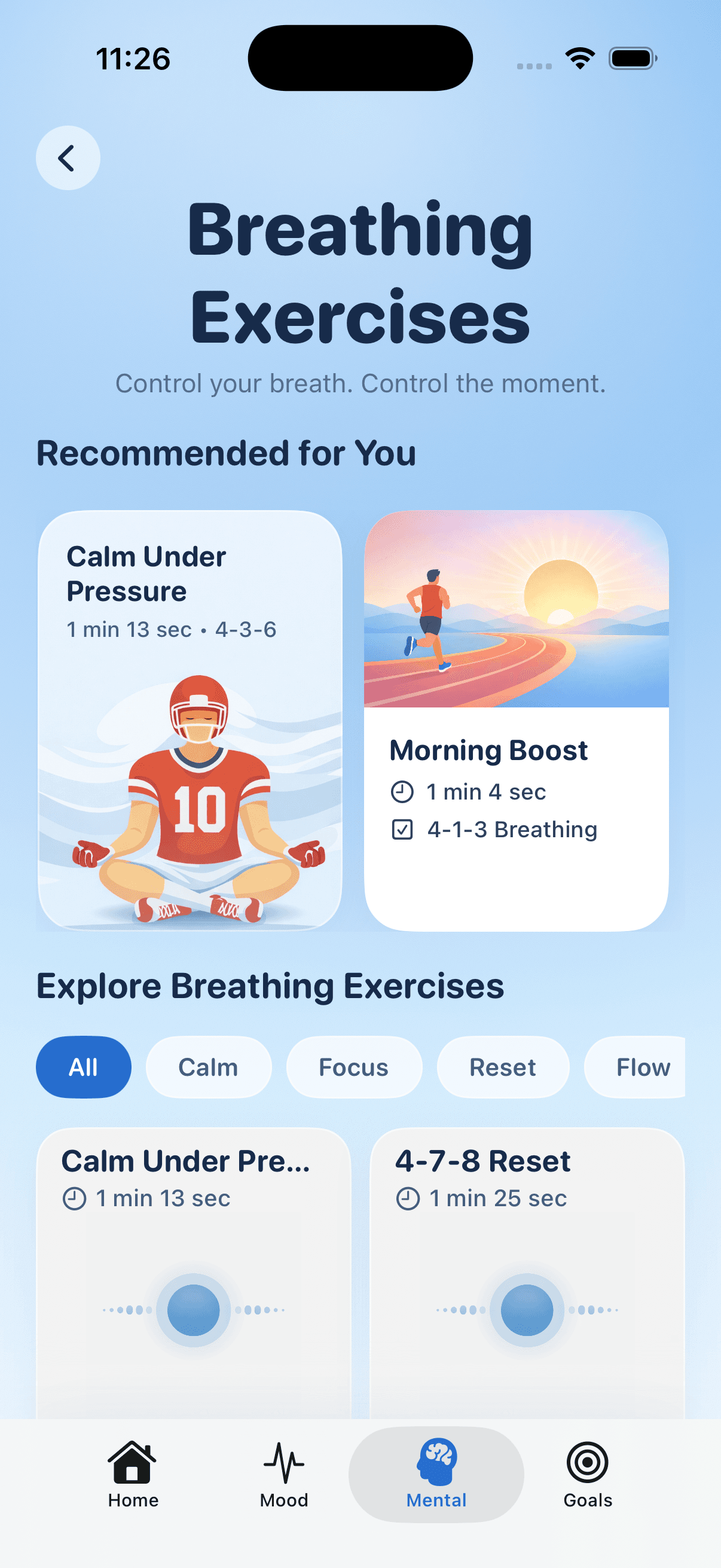 GameReady Breathing Exercises screen