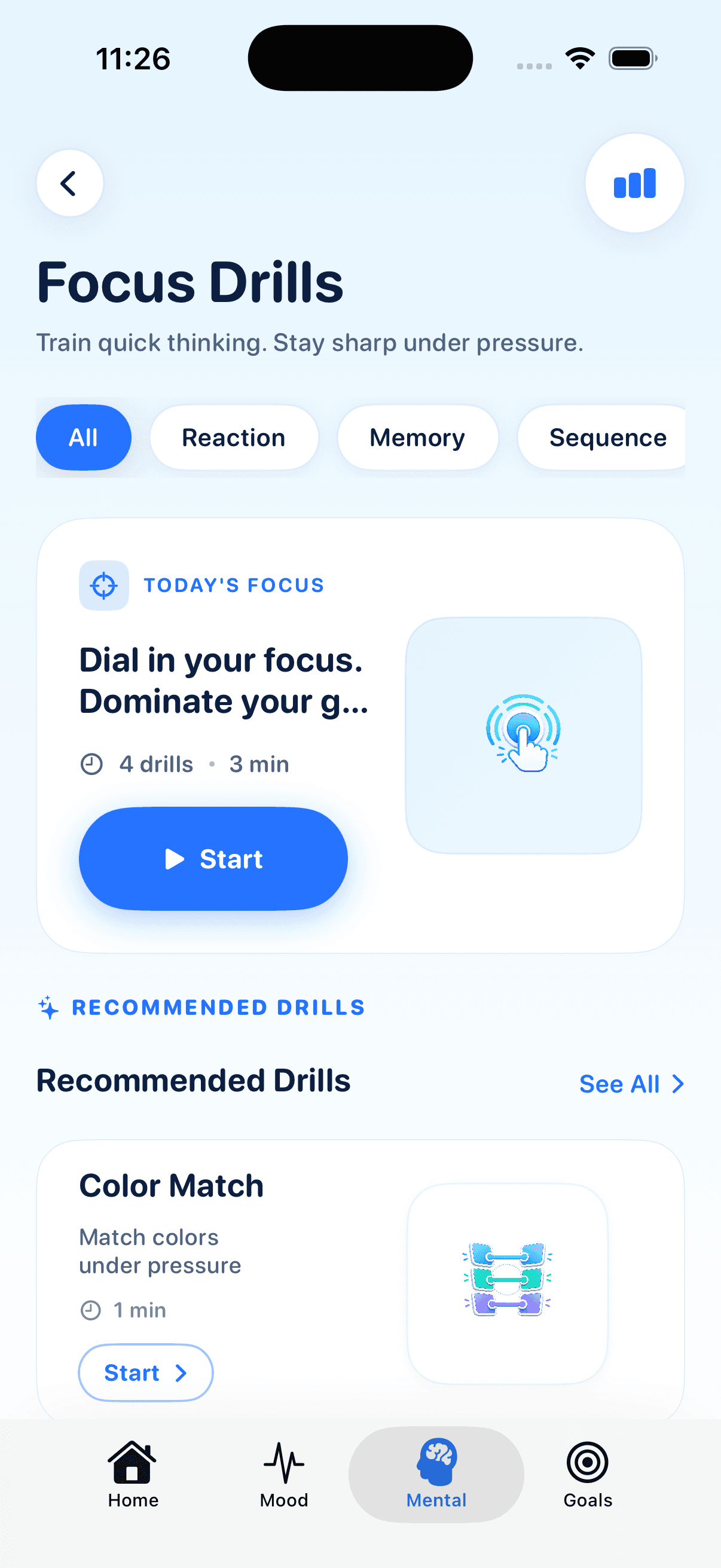GameReady Focus Drills screen